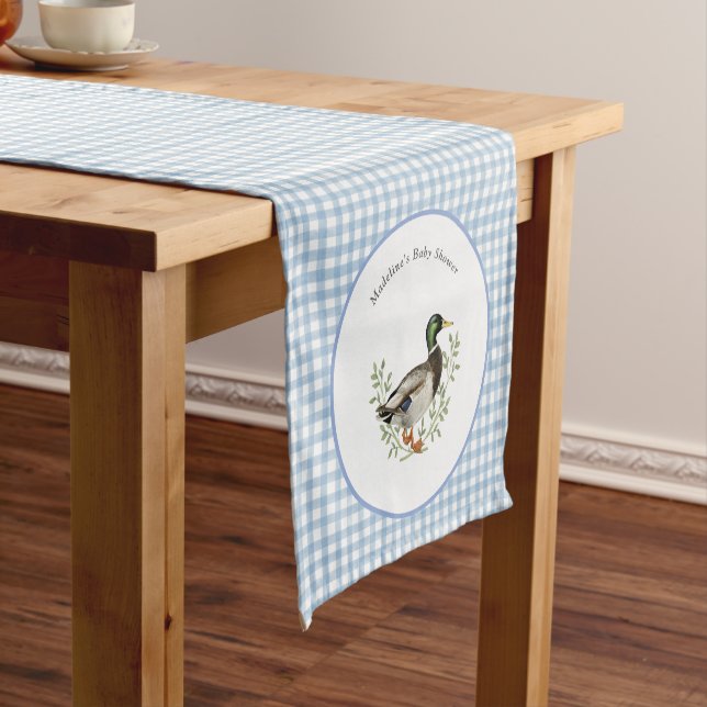 Mallard Duck Blue Gingham Shower Table Runner Kurzer Tischläufer (Beispiel)