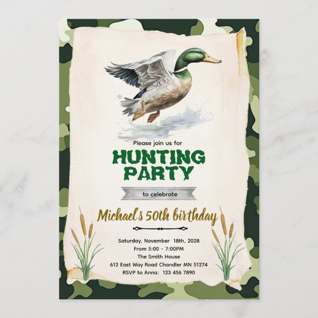 Mallard Duck Camo Birthday Invitation Einladung (Vorderseite)