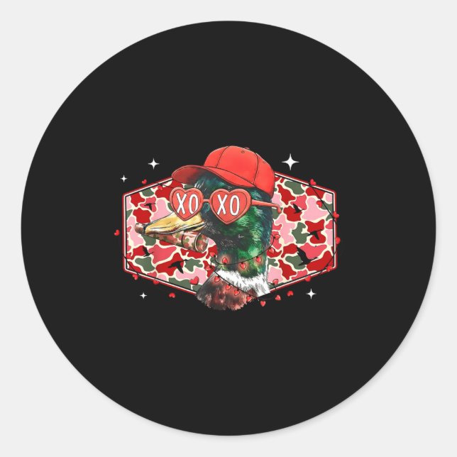 Mallard Duck Camouflage Happy Valentine's Day Hunt Runder Aufkleber (Vorderseite)