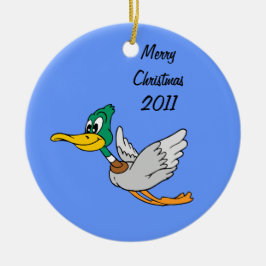 Mallard Duck Cartoon Flying Keramikornament