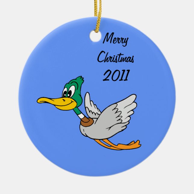 Mallard Duck Cartoon Flying Keramikornament (Vorne)
