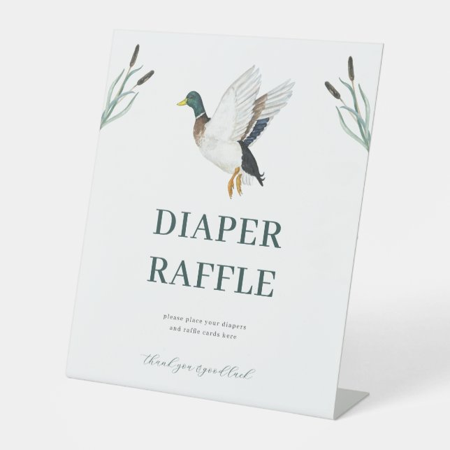 Mallard Duck Diaper Raffle Babydusche Zeichen Sockelschild (Vorderseite)