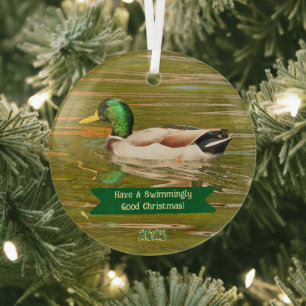 MALLARD DUCK GLIDING ÜBER DEN POND ORNAMENT AUS GLAS