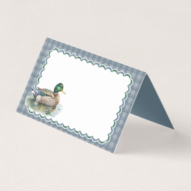 Mallard Duck Hunting Blue Gingham Boy Platzkarte (Vorderseite)
