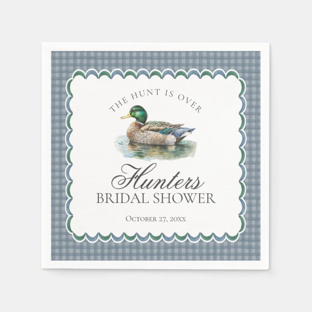 Mallard Duck Hunting Blue Gingham Brautparty Serviette (Vorderseite)