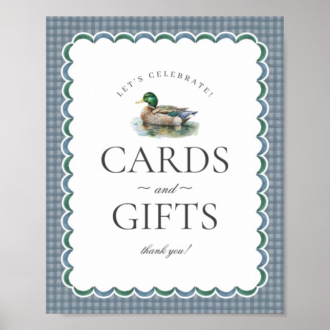Mallard Duck Hunting Blue Gingham Cards & Geschenk Poster (Vorne)