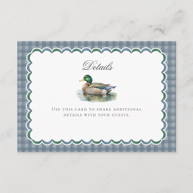 Mallard Duck Hunting Gingham Baby Details Card Begleitkarte (Vorderseite)