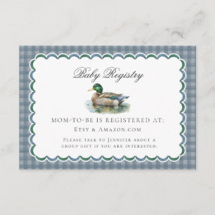 Mallard Duck Hunting Gingham Baby Registry Card Begleitkarte