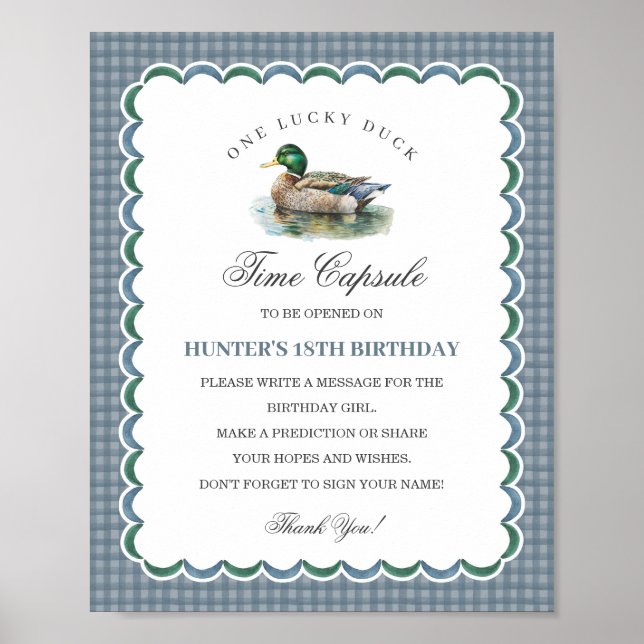 Mallard Duck Hunting Gingham Birthday Time Capsule Poster (Vorne)