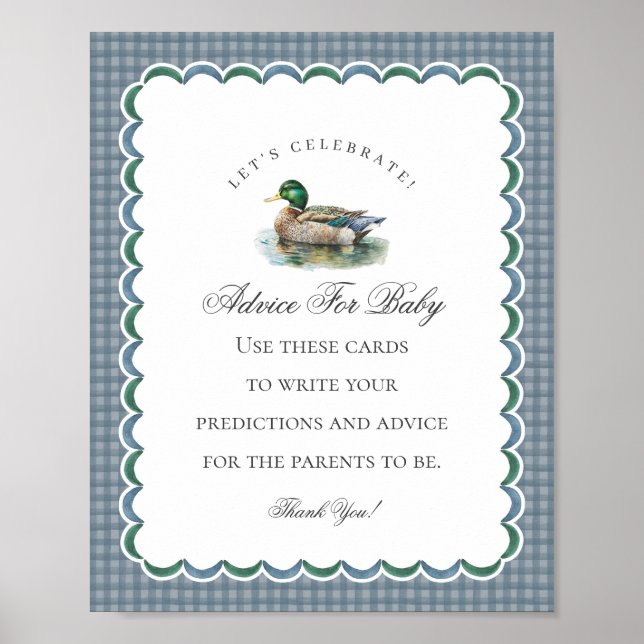 Mallard Duck Hunting Gingham Boy Advice for Baby Poster (Vorne)