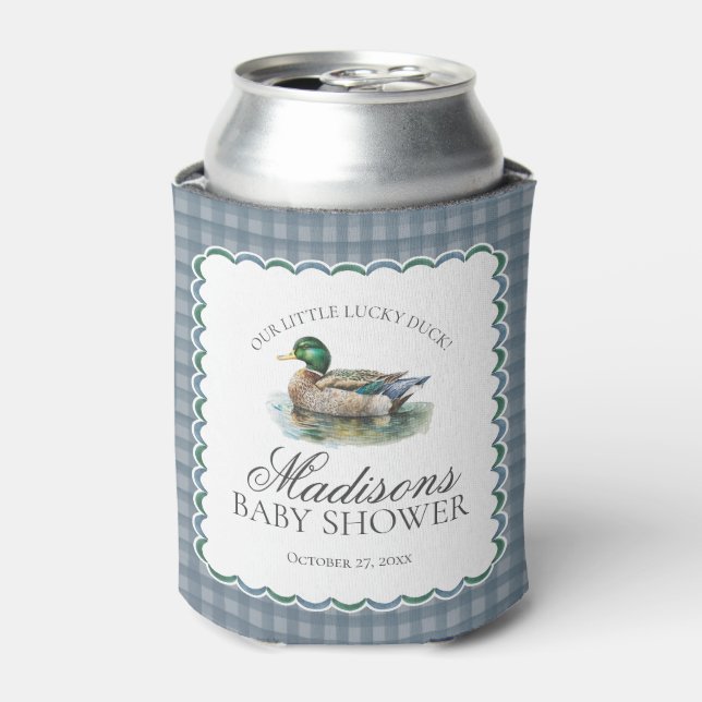 Mallard Duck Hunting Gingham Boy Baby Shower Favor Dosenkühler (Kanne Vorderseite)