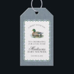 Mallard Duck Hunting Gingham Boy Baby Shower Favor Geschenkanhänger<br><div class="desc">A little lucky duck is on the way! Embark on an adventurous journey with our mallard theme party decor! Designed to inspire exploration and creativity, to create an unforgettable experience for your little boy. The Classic Mallard and Navy Gingham adds a touch of timeless charm to your next celebration. Get...</div>