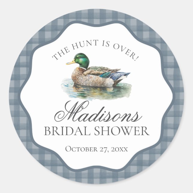 Mallard Duck Hunting Gingham Brautparty Siegel Runder Aufkleber (Vorderseite)