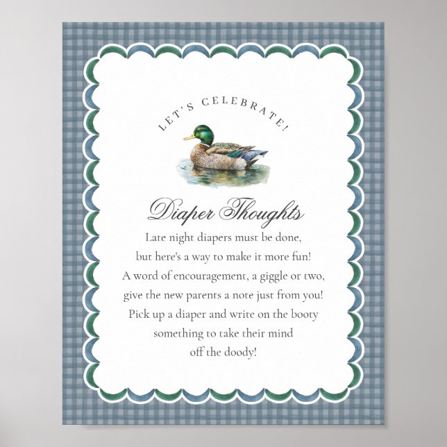 Mallard Duck Hunting Gingham Diaper Thoughts Sign Poster (Vorne)