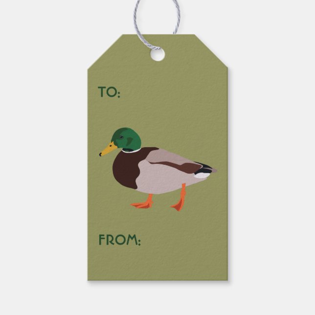 Mallard Duck Illustration on Olive Green Geschenkanhänger (Vorderseite)
