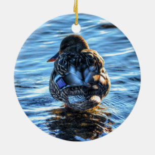 Mallard Duck in Winter River - Wildlife Foto Keramik Ornament