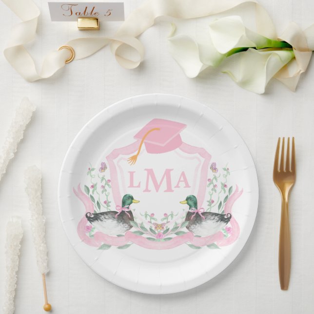 Mallard Duck Monogram Abschluss Wappen Pappteller (Hochzeit)