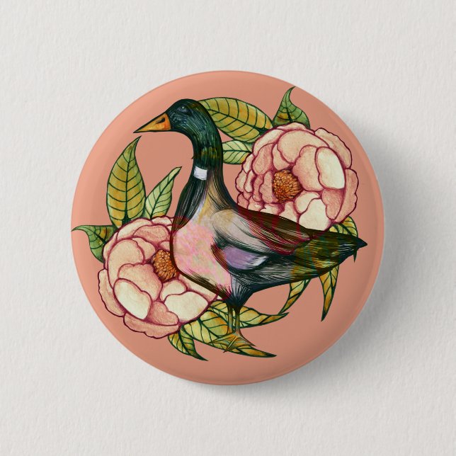 Mallard Duck Peony Nature Lovers Button (Vorderseite)