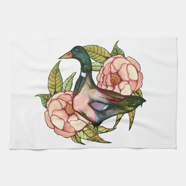 Mallard Duck Peony Nature Lovers Geschirrtuch (Horizontal)