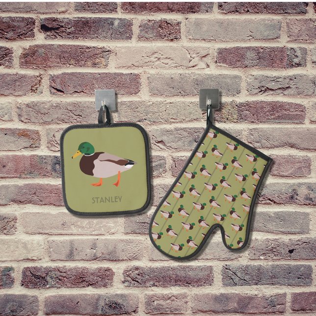 Mallard Duck Realistische Illustration Personalisi Ofenhandschuh & Topflappen-Set (Von Creator hochgeladen)