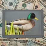 Mallard Duck Wildlife Foto Tri-fold Geldbeutel<br><div class="desc">Für Naturliebhaber und Naturfreunde! Sicheres Geld und Kreditkarten mit dieser Brieftasche,  die das Foto eines grünen,  männlichen Mallard Duck stehend in der Nähe eines Wassers. Wählen Sie Ihre Portemonnaie aus.</div>