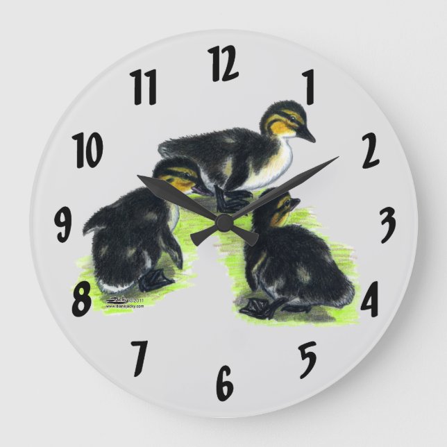 Mallard Ducklings Large Clock Große Wanduhr (Vorderseite)