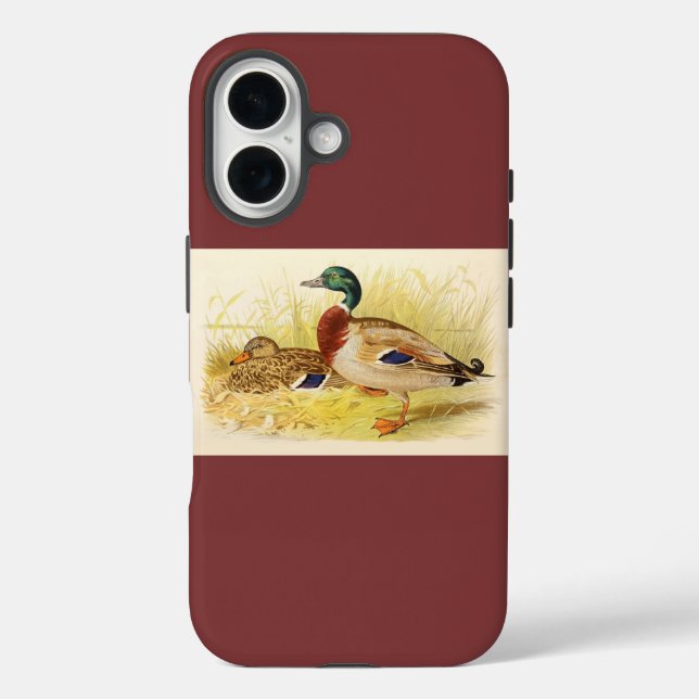 Mallard Ducks Burgundy iPhone 16 Fall Case-Mate iPhone Hülle (Rückseite)