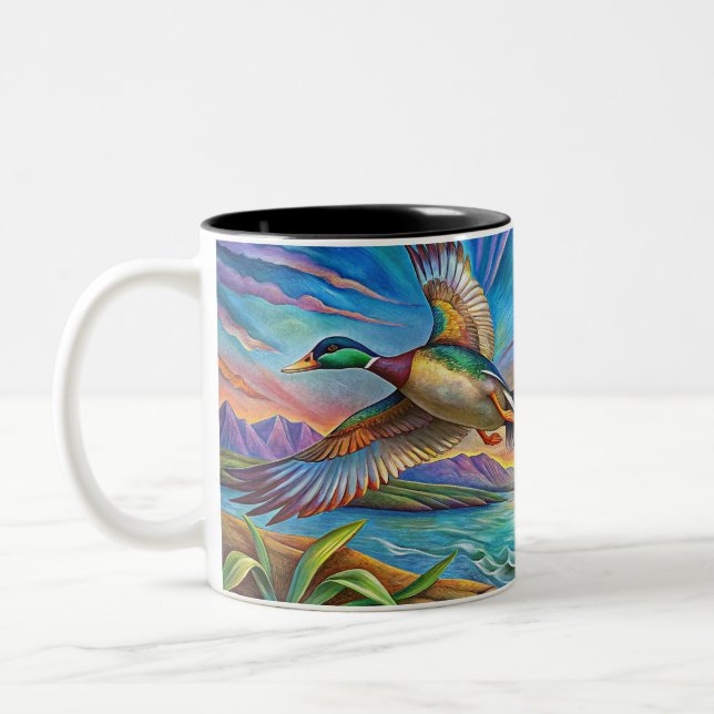 MALLARD DUCKS FLIEGEN ZWEI-TONKAFFEE-TASSE ZWEIFARBIGE TASSE (Links)