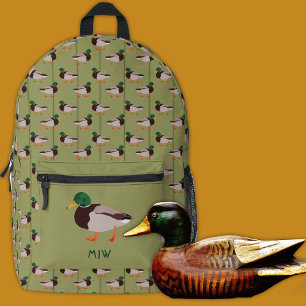 Mallard Ducks Illustrationen über Olivenöle Grün Bedruckter Rucksack