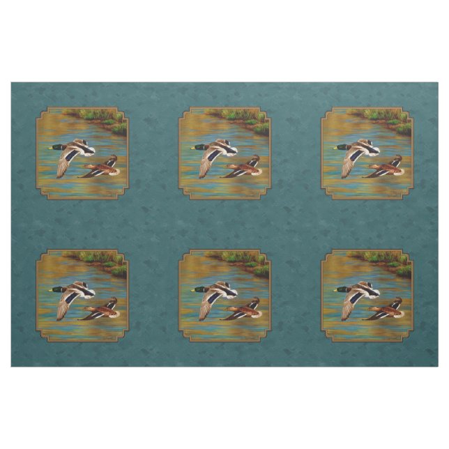 Mallard Encks im Flug Aquamarin Stoff (Yard (91,4 cm))