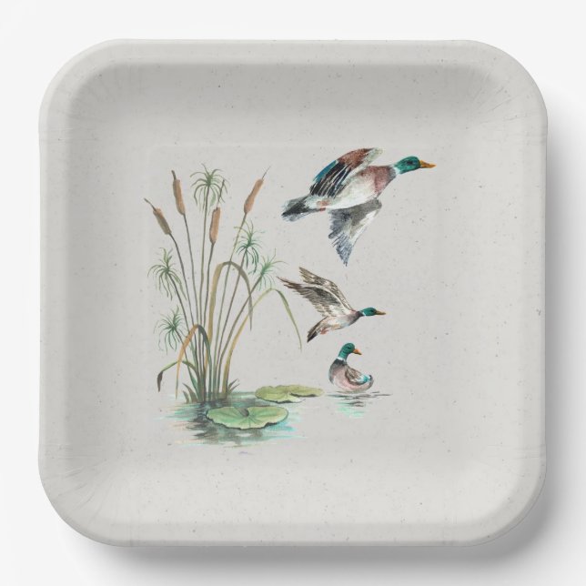Mallard Enten und Cattails Pappteller (Vorderseite)
