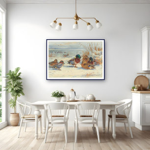 Mallard und aquamarin im Schnee, Vögel Poster