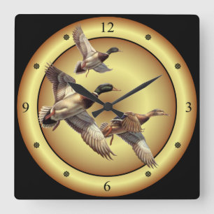 Mallards ~ Wilde Enten ~ Anas platyrhynchos ~  Quadratische Wanduhr
