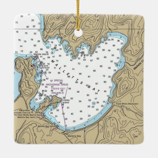 Malletts Bay VT Wasserdiagramm Keramikornament (Rückseite)