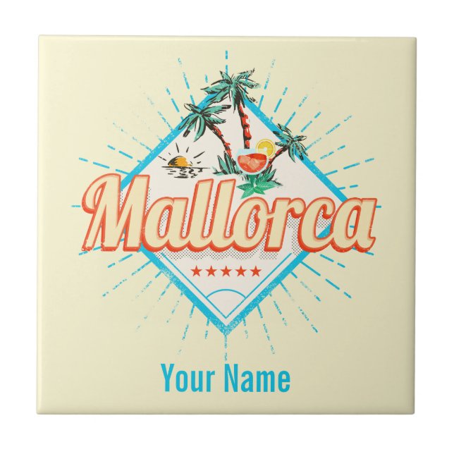 Mallorca Baleareninsel Retro Parrot Vintag Fliese (Vorderseite)