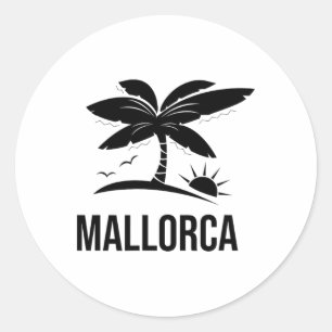 Mallorca Palme Urlaub Sonnenuntergang Strand Ozean Runder Aufkleber