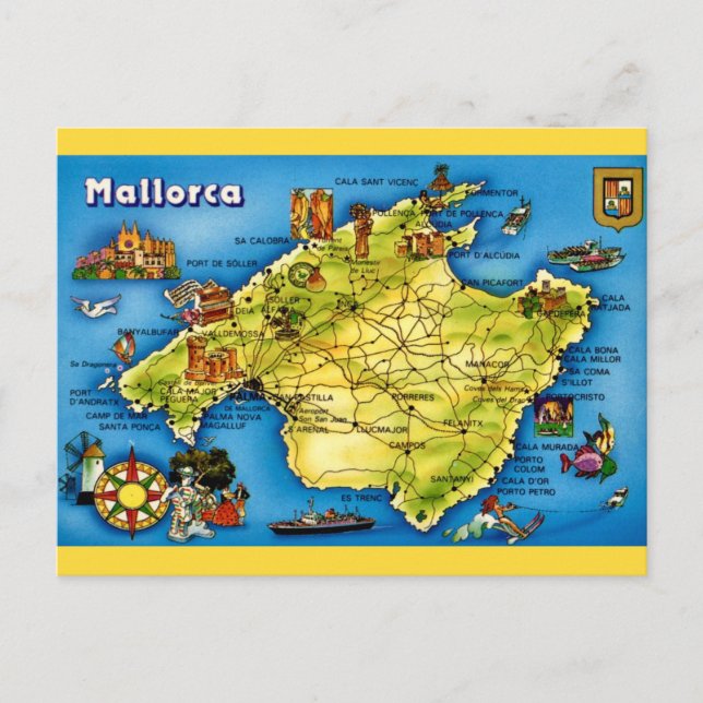 Mallorca Spain Map Postcard Postkarte (Vorderseite)
