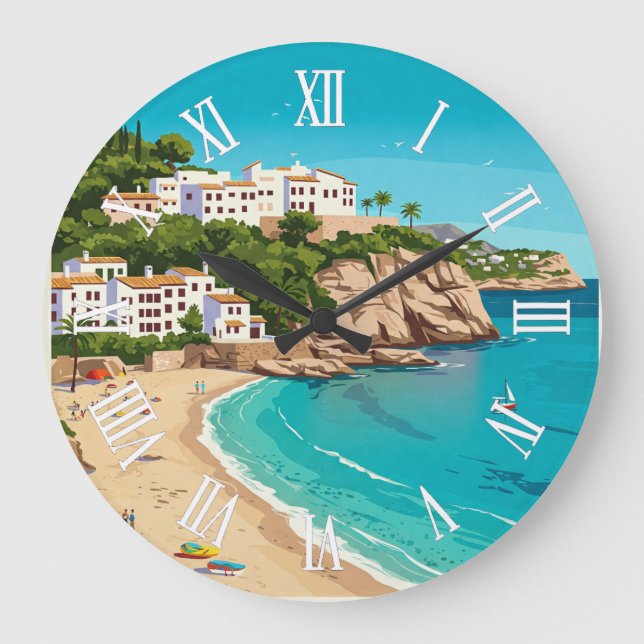 Mallorca Spain Travel Vintage Große Wanduhr (Vorderseite)