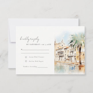 Mallorca Spanien Aquarell-Landschaft Hochzeit RSVP Karte