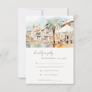 Mallorca Spanien Aquarell-Landschaft Hochzeit RSVP Karte
