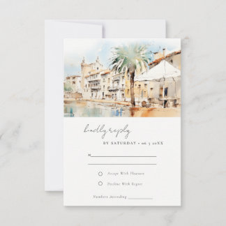 Mallorca Spanien Aquarell-Landschaft Hochzeit RSVP Karte