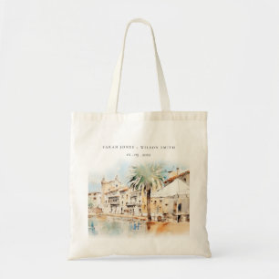Mallorca Spanien Aquarell-Landschaft Hochzeit Tragetasche