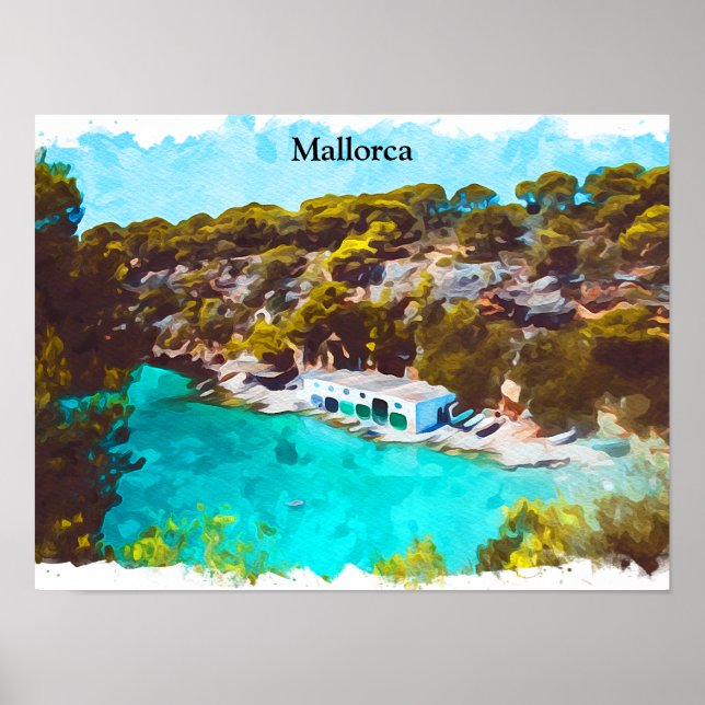 Mallorca Spanien Aquarell Panorama Landschaft Poster (Vorne)