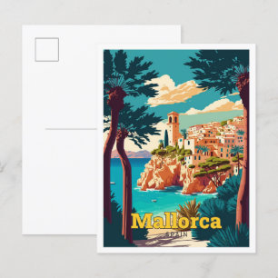 Mallorca Spanien Reise Kunst Vintage-Illustration Postkarte
