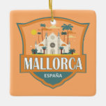 Mallorca Spanien Reisen Retro Abzeichen Keramikornament<br><div class="desc">Mallorca Retro-Design in einem Emblem-Stil zeigt die Kathedrale Santa María. Mallorca (Mallorca) ist eine der Balearen Spaniens im Mittelmeer.</div>