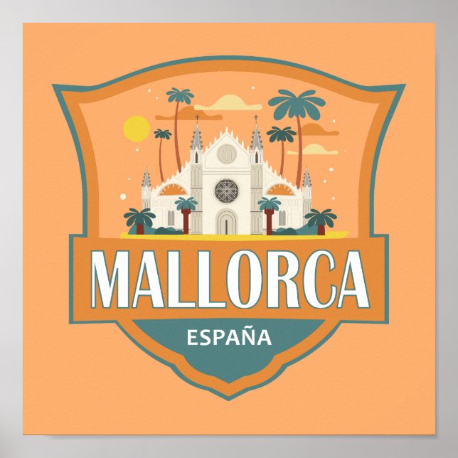 Mallorca Spanien Reisen Retro Abzeichen Poster (Vorne)