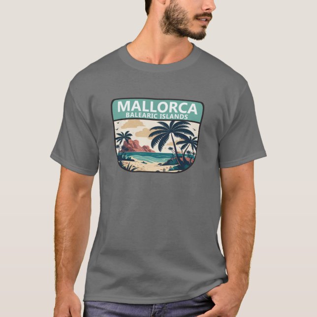 Mallorca Spanien Strand Retro-Emblem Mädchen T-Shirt (Vorderseite)