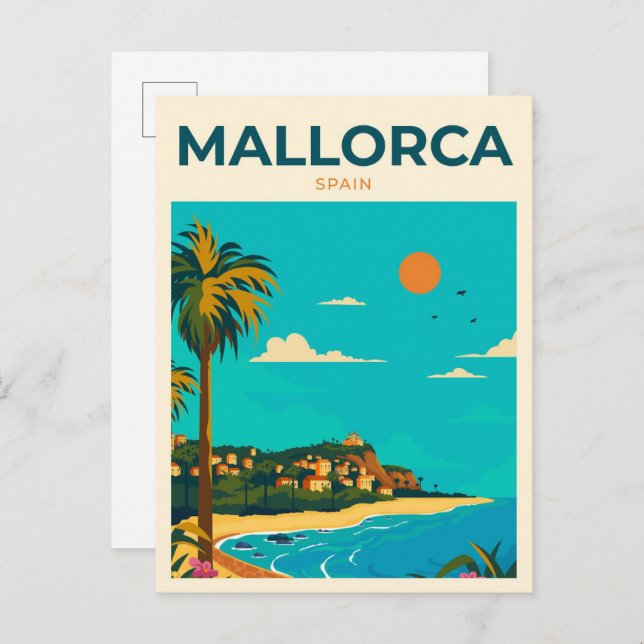 Mallorca Spanien Vintage Kunst Postkarte (Vorne/Hinten)