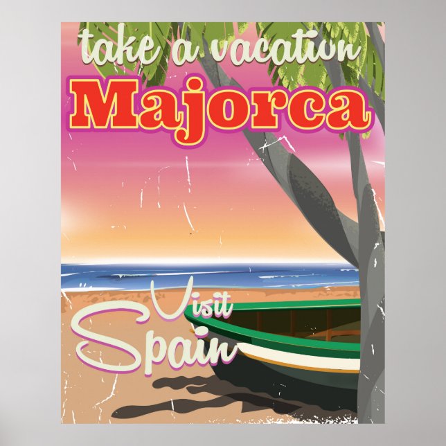 Mallorca, Spanien Vintager Strandurlaub Poster (Vorne)