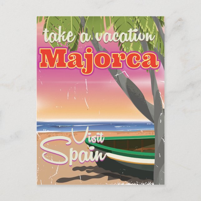 Mallorca, Spanien Vintager Strandurlaub Poster Postkarte (Vorderseite)